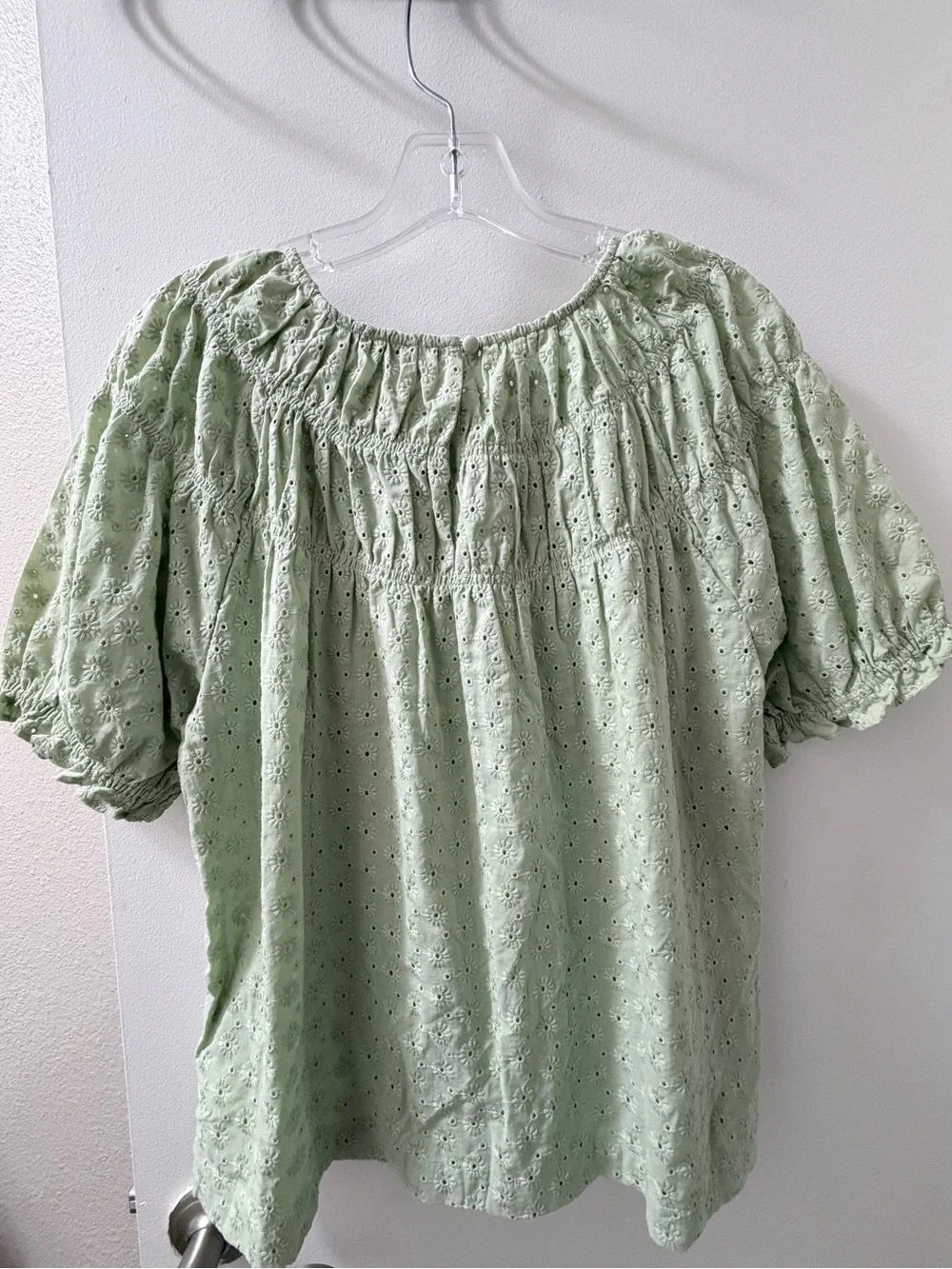 Madewell Light Green Eyelet Peasant Blouse